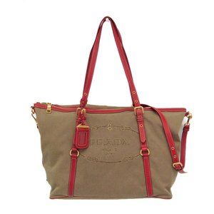 Prada LOGO JACQUARD Women's Leather,Jacquard Shoulder Bag,Tote Bag Beige,Red ...